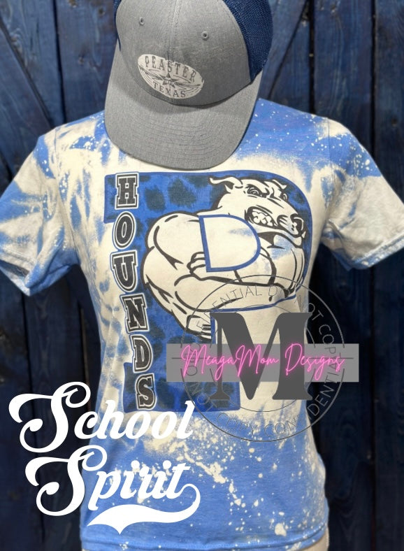 Blue leopard print P with buff hound Peaster school spirit tee